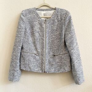 Halogen Career Blazer Tweed Jacket Blue‎ and White Zipper Front Size L